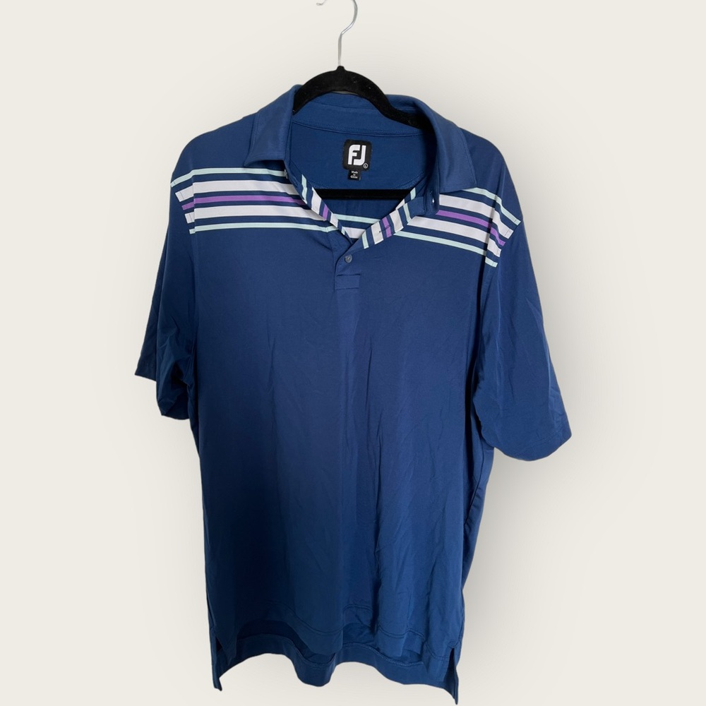 Footjoy FJ Polo Golf‎ Men's L Top Short Sleeve Stripes Blue Lightweight ✅